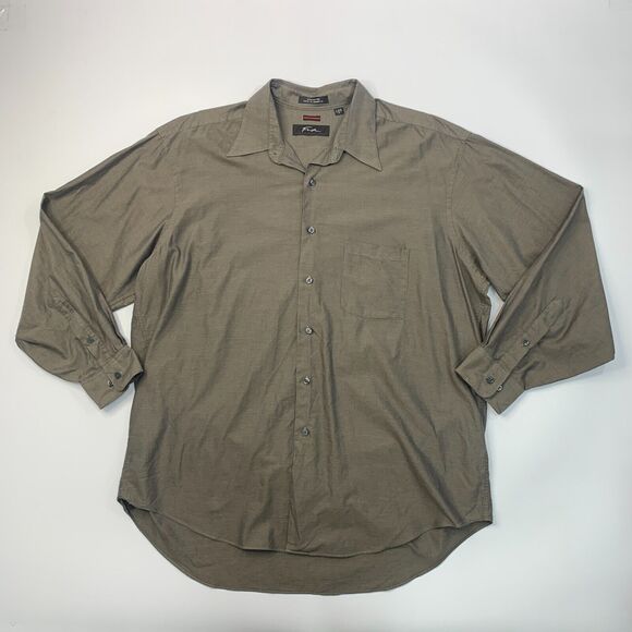 Fubu Shirt Mens XL Extra Large Otter Brown Button Up Cotton Long Sleeve Pocket - Picture 2 of 9
